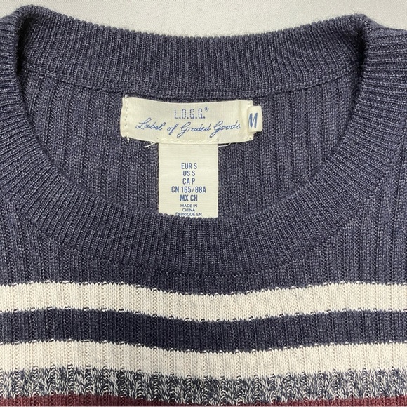 LOGG Striped Midi Sweater Dress w/ Crew Neck in Wool Blend Rib Knit Small - Picture 3 of 11